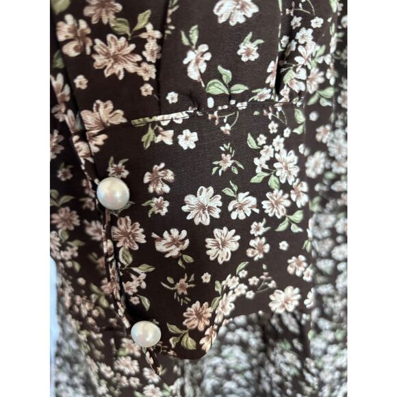 NWT Area Stars Demure Floral Dress "Pearl" Buttons A-Line Tiered Ruffle Skirt XS - Picture 6 of 9